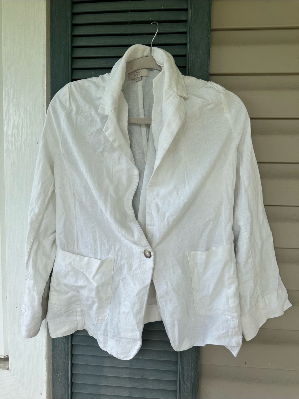 LOFT White Linen-Blend Single-Button Blazer